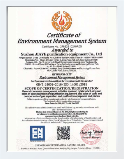 Certificate of Environment Management System